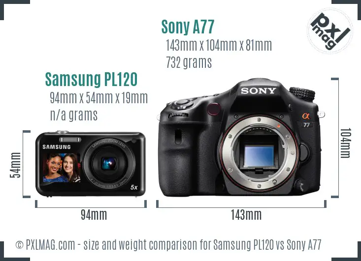 Samsung PL120 vs Sony A77 size comparison