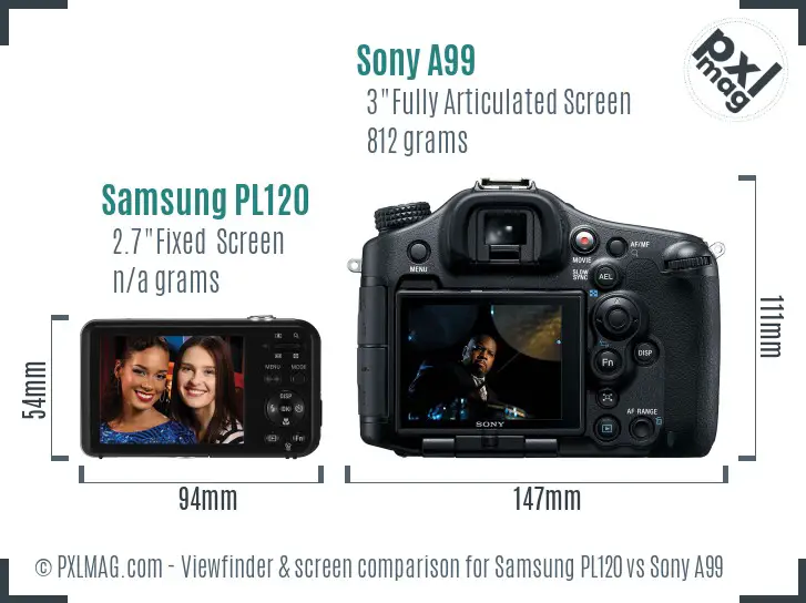 Samsung PL120 vs Sony A99 Screen and Viewfinder comparison