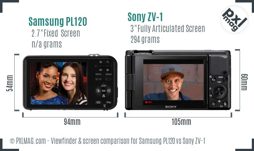 Samsung PL120 vs Sony ZV-1 Screen and Viewfinder comparison