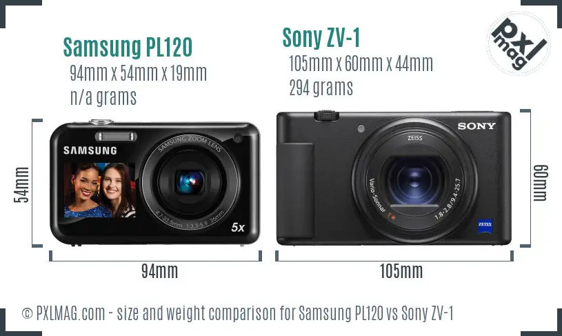 Samsung PL120 vs Sony ZV-1 size comparison