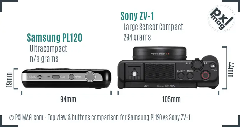 Samsung PL120 vs Sony ZV-1 top view buttons comparison