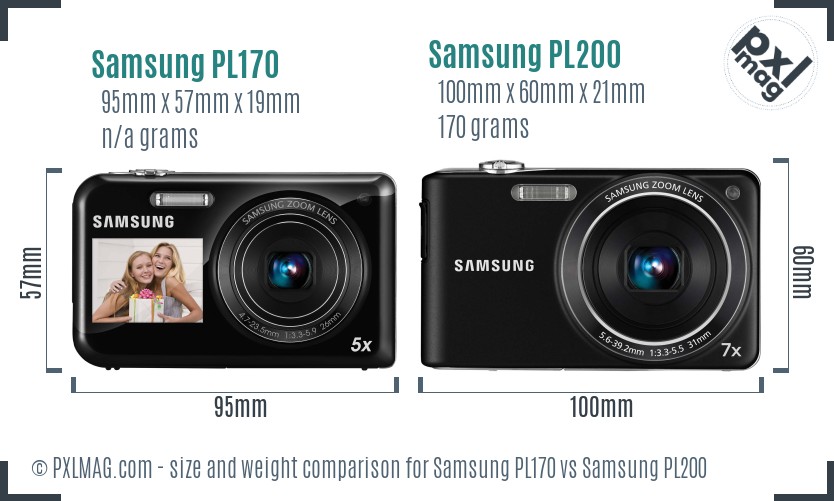 Samsung PL170 vs Samsung PL200 size comparison