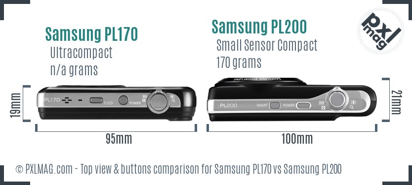 Samsung PL170 vs Samsung PL200 top view buttons comparison