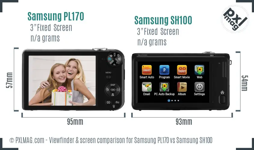 Samsung PL170 vs Samsung SH100 Screen and Viewfinder comparison