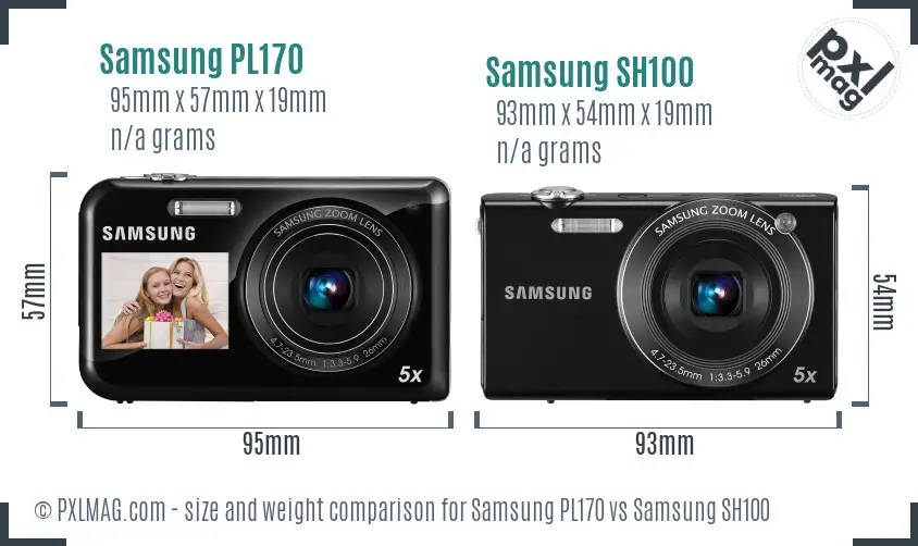 Samsung PL170 vs Samsung SH100 size comparison