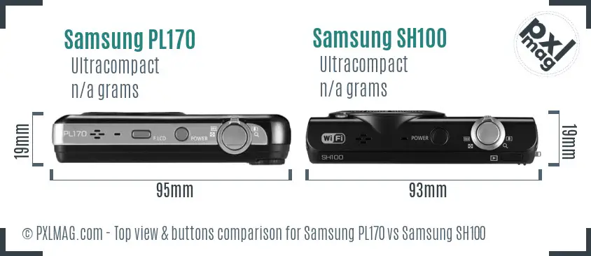 Samsung PL170 vs Samsung SH100 top view buttons comparison
