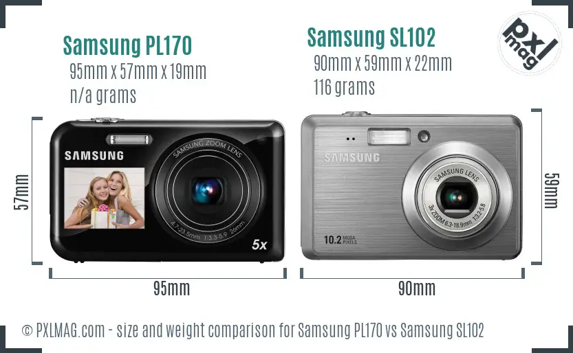 Samsung PL170 vs Samsung SL102 size comparison