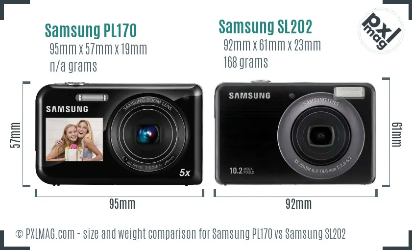 Samsung PL170 vs Samsung SL202 size comparison