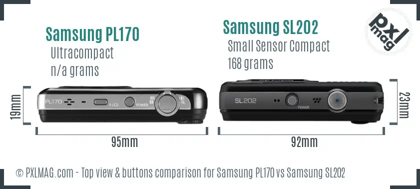 Samsung PL170 vs Samsung SL202 top view buttons comparison