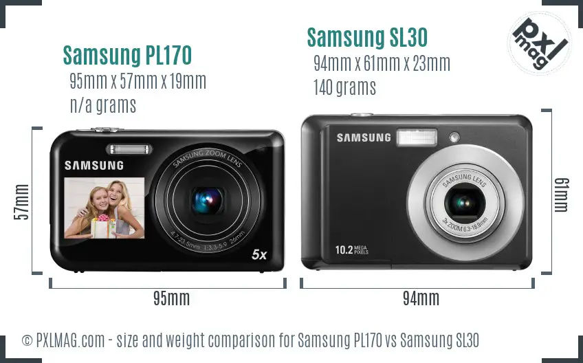 Samsung PL170 vs Samsung SL30 size comparison