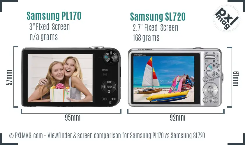 Samsung PL170 vs Samsung SL720 Screen and Viewfinder comparison