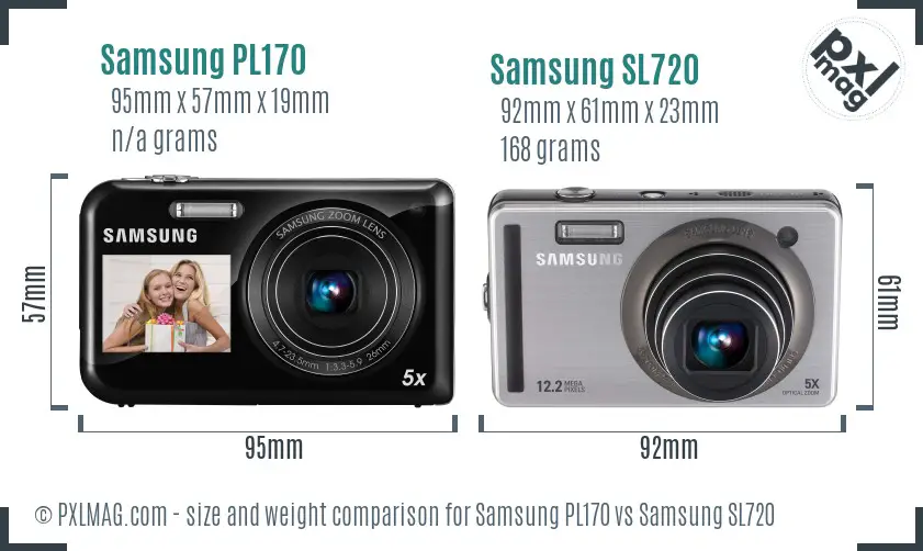 Samsung PL170 vs Samsung SL720 size comparison
