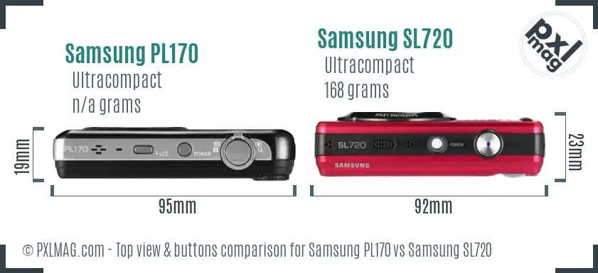 Samsung PL170 vs Samsung SL720 top view buttons comparison