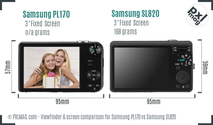 Samsung PL170 vs Samsung SL820 Screen and Viewfinder comparison