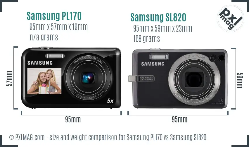 Samsung PL170 vs Samsung SL820 size comparison