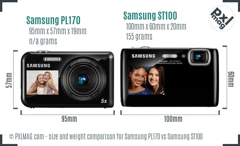 Samsung PL170 vs Samsung ST100 size comparison