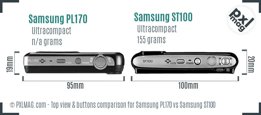Samsung PL170 vs Samsung ST100 top view buttons comparison