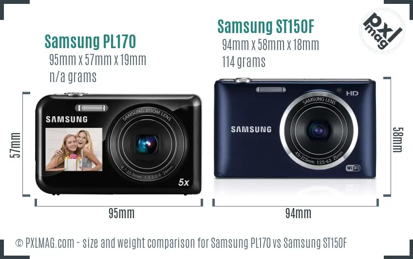Samsung PL170 vs Samsung ST150F size comparison