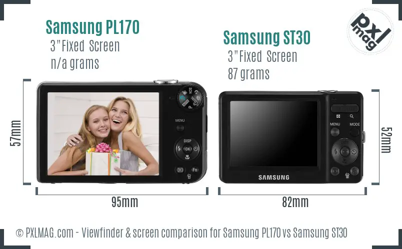 Samsung PL170 vs Samsung ST30 Screen and Viewfinder comparison