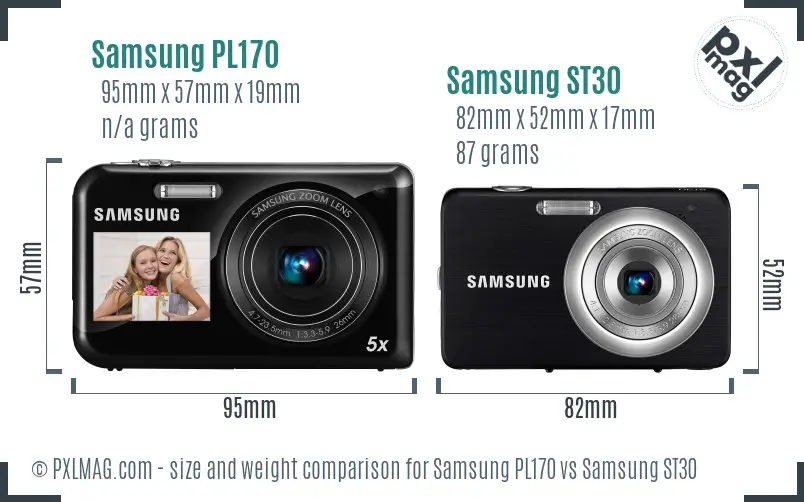 Samsung PL170 vs Samsung ST30 size comparison