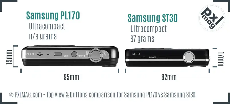 Samsung PL170 vs Samsung ST30 top view buttons comparison