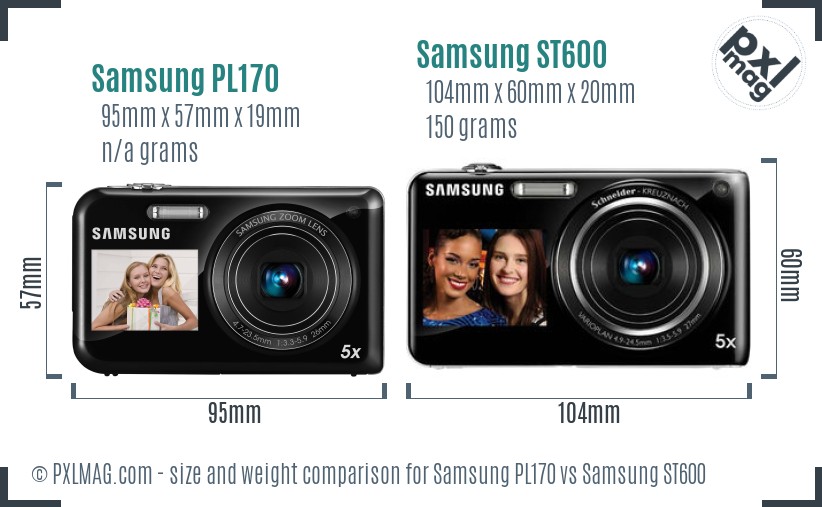 Samsung PL170 vs Samsung ST600 size comparison