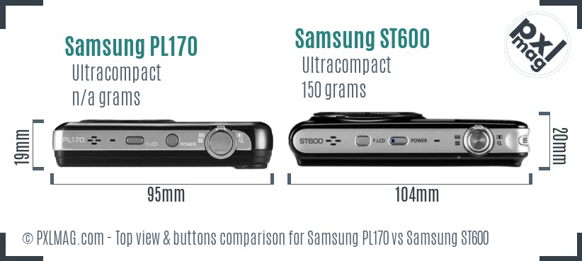 Samsung PL170 vs Samsung ST600 top view buttons comparison