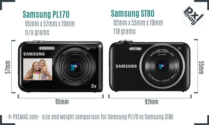 Samsung PL170 vs Samsung ST80 size comparison