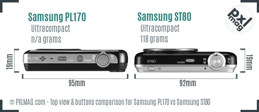 Samsung PL170 vs Samsung ST80 top view buttons comparison