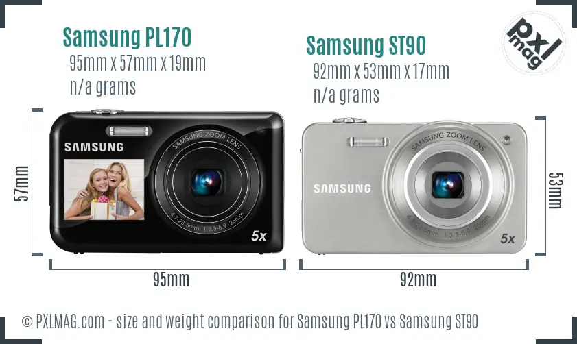 Samsung PL170 vs Samsung ST90 size comparison