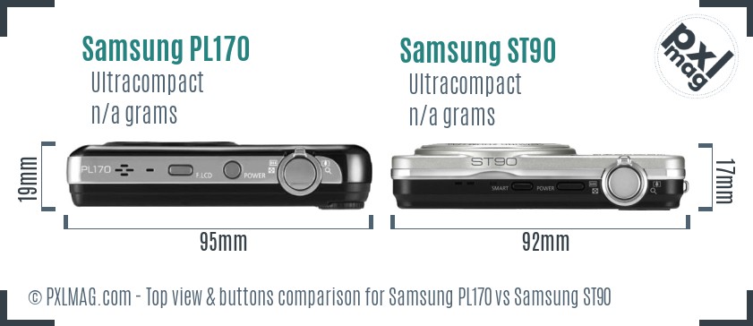 Samsung PL170 vs Samsung ST90 top view buttons comparison