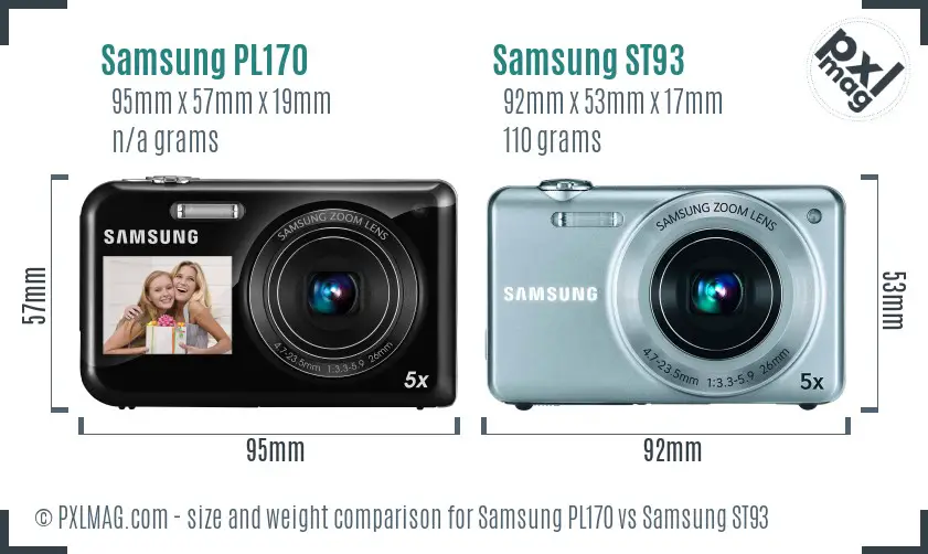 Samsung PL170 vs Samsung ST93 size comparison