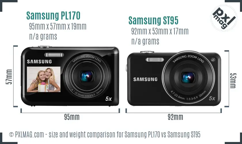 Samsung PL170 vs Samsung ST95 size comparison