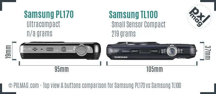 Samsung PL170 vs Samsung TL100 top view buttons comparison
