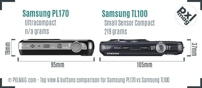 Samsung PL170 vs Samsung TL100 top view buttons comparison Samsung PL170 vs Samsung TL100 top view buttons comparison
