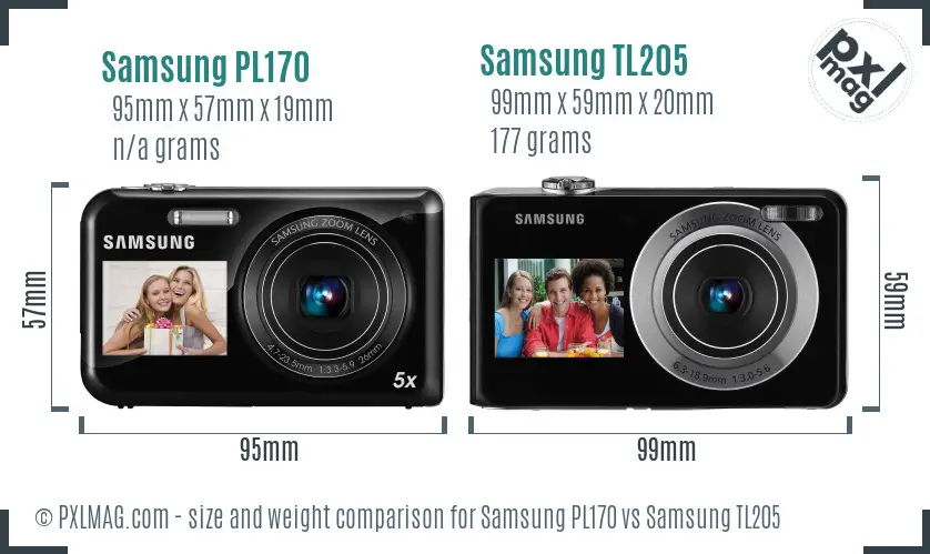 Samsung PL170 vs Samsung TL205 size comparison