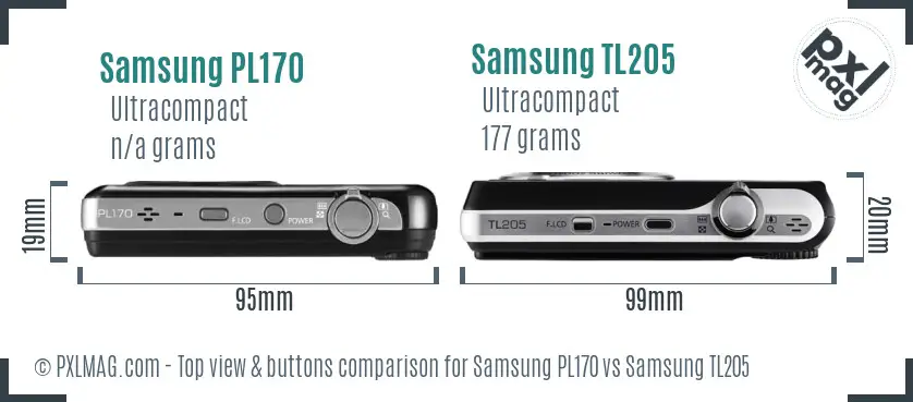 Samsung PL170 vs Samsung TL205 top view buttons comparison