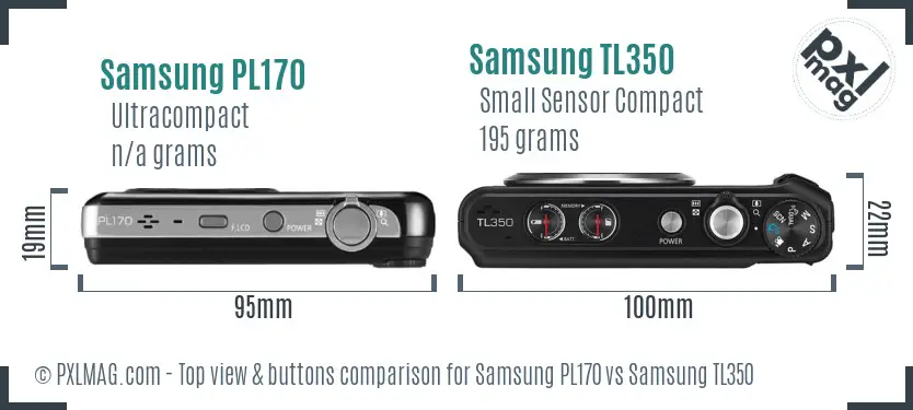 Samsung PL170 vs Samsung TL350 top view buttons comparison