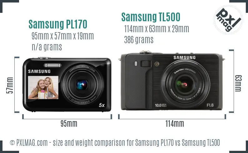 Samsung PL170 vs Samsung TL500 size comparison