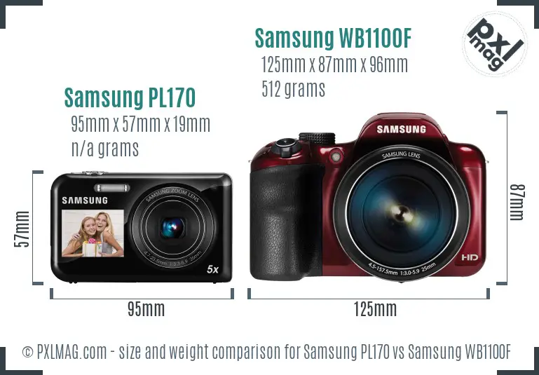 Samsung PL170 vs Samsung WB1100F size comparison