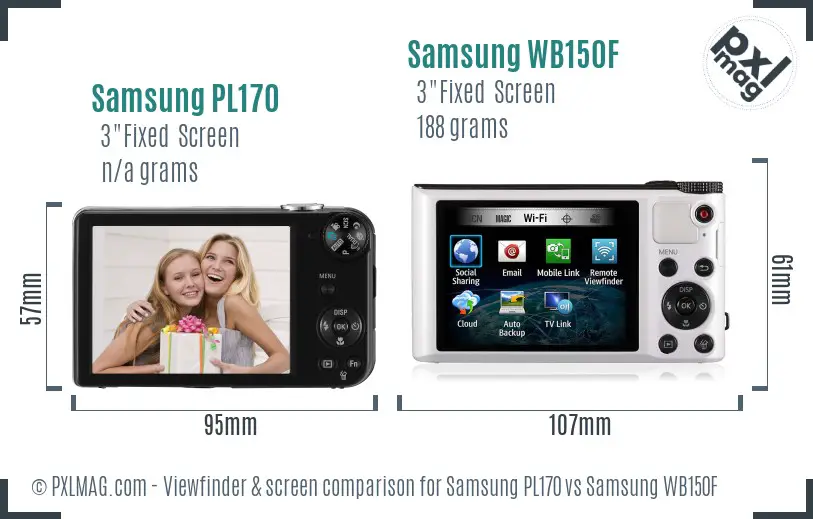 Samsung PL170 vs Samsung WB150F Screen and Viewfinder comparison