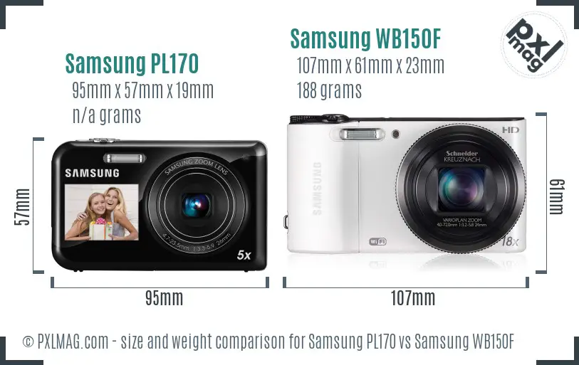 Samsung PL170 vs Samsung WB150F size comparison