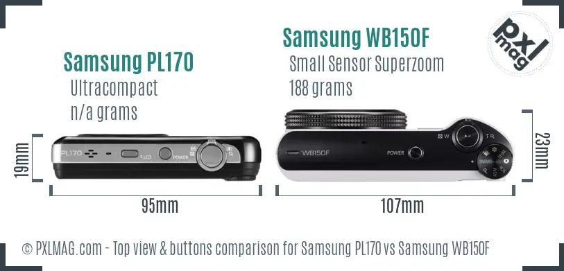 Samsung PL170 vs Samsung WB150F top view buttons comparison