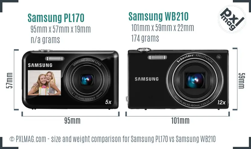 Samsung PL170 vs Samsung WB210 size comparison