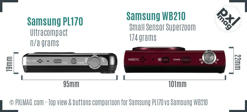 Samsung PL170 vs Samsung WB210 top view buttons comparison