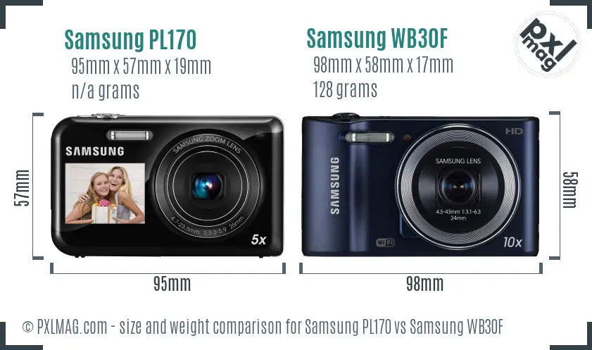 Samsung PL170 vs Samsung WB30F size comparison