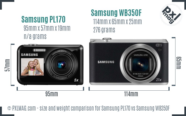 Samsung PL170 vs Samsung WB350F size comparison
