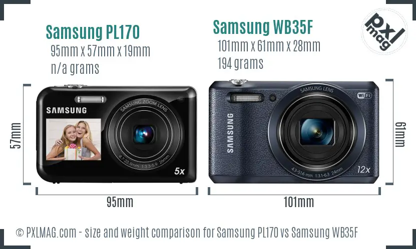 Samsung PL170 vs Samsung WB35F size comparison