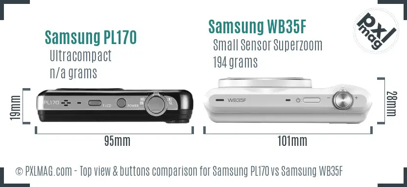 Samsung PL170 vs Samsung WB35F top view buttons comparison