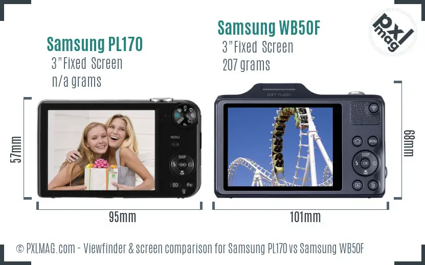 Samsung PL170 vs Samsung WB50F Screen and Viewfinder comparison
